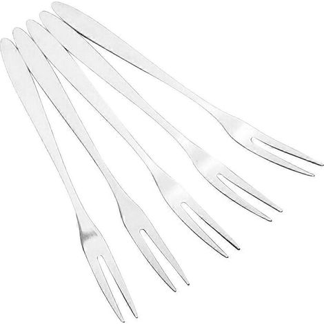 6-teiliges Set Aus Zweizinkigen Edelstahlgabeln, Ideal Für Desserts Und Obst, Perfekt Für Gäste. – 12,80 X 0,90 X 0,20 Cm – Silber