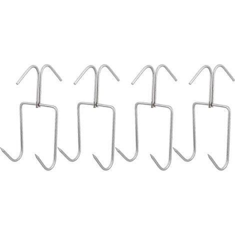 Set Mit 4 Dicken, Doppelreihigen Fleischhaken Aus Edelstahl Für Den Grill. – 13,5 X 9 X 6,5 Cm – Silber