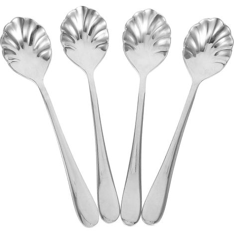 Set Mit 4 Kreativen, Muschelförmigen Edelstahllöffeln Für Tee, Dessert, Eis Oder Kaffee – 13,20 X 3,30 X 1,00 Cm – Silber
