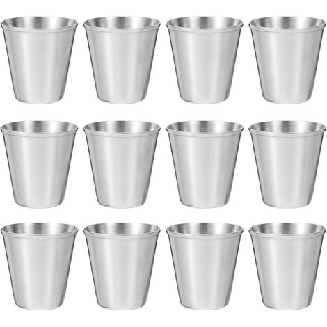 Set Mit 12 Tragbaren Edelstahl-schnapsgläsern, Trinkgläsern, Weingläsern Und Saucenschälchen (30 Ml) – 4,00 X 4,00 X 4,00 Cm – Silber