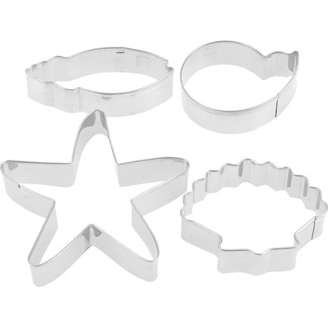 4-teiliges Set Aus Edelstahl-ausstechformen Für Kekse, Diy-backzubehör, Stern-, Muschel- Und Delfinformen, Formen Für Zuckerpaste, Pralinen Und Gebäck – 4-teilig – Silber