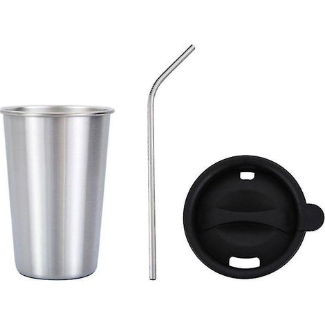 Isolierter Edelstahlbecher Mit Strohhalm (1 Stück)