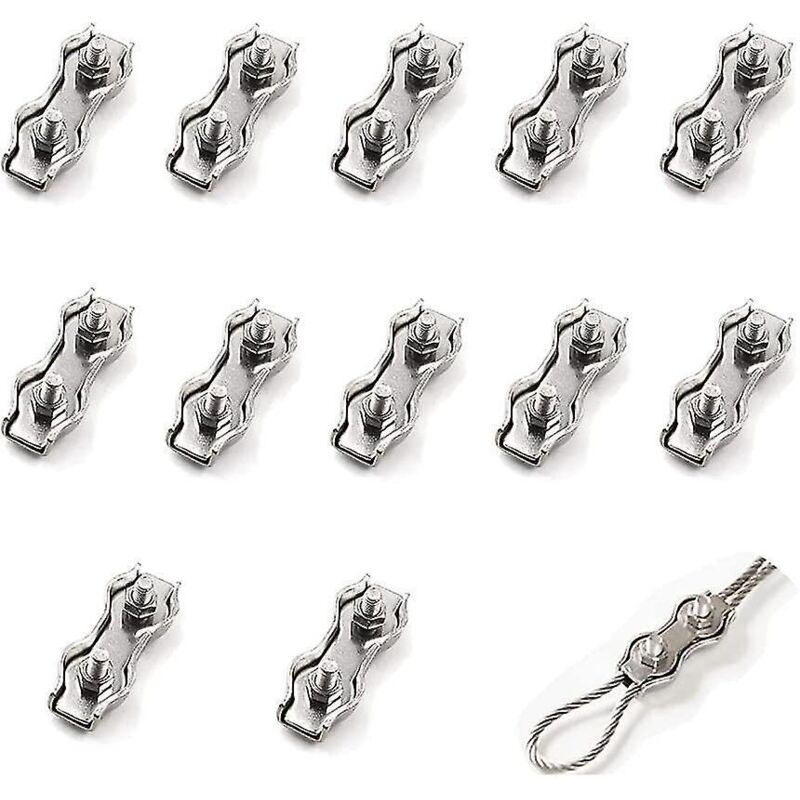 Packung Mit 12 M2 Doppelklemmen Für Stahlseile, Bremsseilklemmenverbinder Aus Edelstahl, Für 1 Mm Stahlseile.
