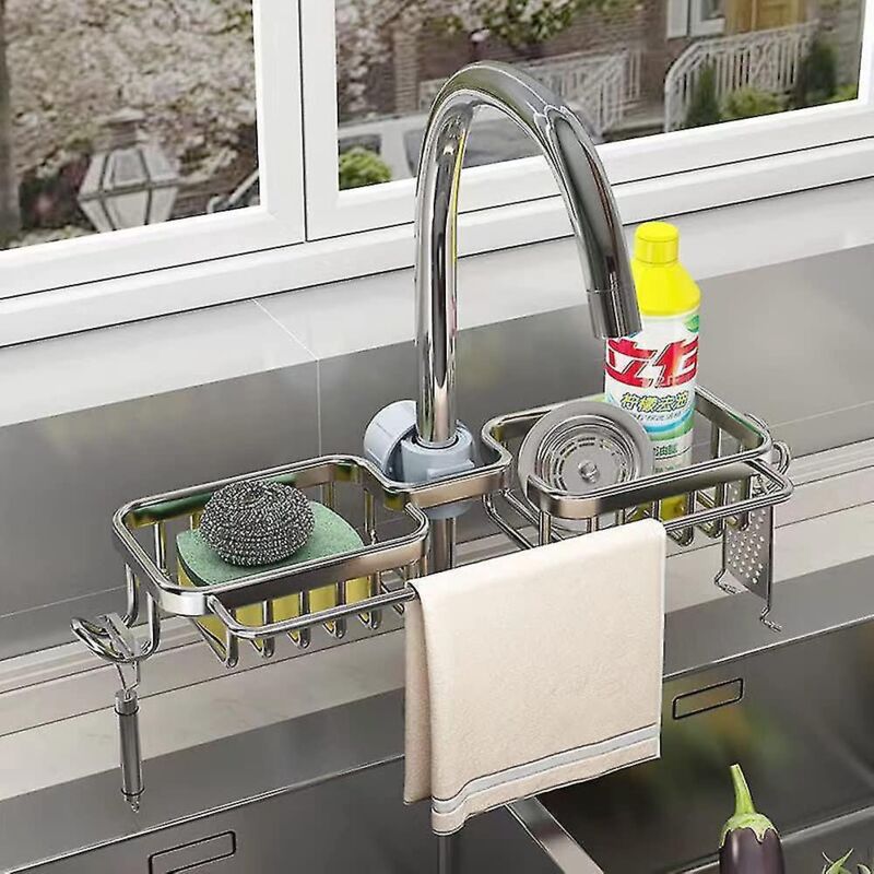 Schwammhalter Für Den Wasserhahn, Küchenspülen-organizer Zum Aufhängen Über Dem Wasserhahn, Abtropfgestell Zum Aufhängen, Silber