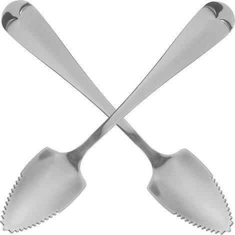 Set Aus 2 Obstlöffeln Aus Edelstahl Mit Langen, Gezackten Griffen, Grapefruit- Und Dessertlöffel, Kaffeelöffel – Silber