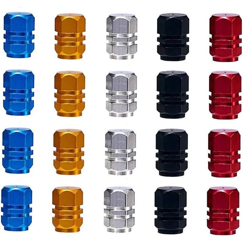 Staubdichte Ventilkappen Aus Aluminiumlegierung – 20er-pack (silber, Rot, Blau Und Schwarz) Für Motorrad, Auto Und Fahrrad