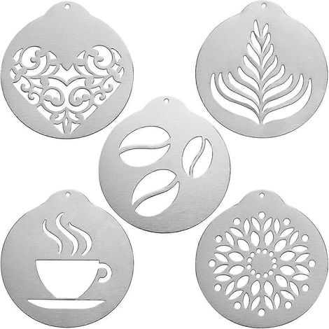 Bestonzon Kaffeeschablonen Aus Edelstahl (5er-set) – Barista- Und Cappuccino-schablonen – Kaffeegirlandenform – Tortendekorationswerkzeug – 9,10 X 8,50 X 0,20 Cm