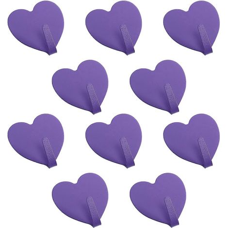 Set Mit 10 Selbstklebenden, Rückstandsfreien Haken In Herzform, Aus Eisen – 4,5 X 4 Cm – Lila