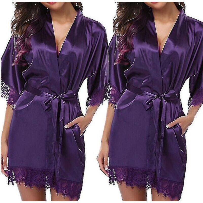 Satin-morgenmantel Für Braut, Brautjungfer, Kimono, Morgenmantel, Nachthemd, Bademantel – Größe M – Lila