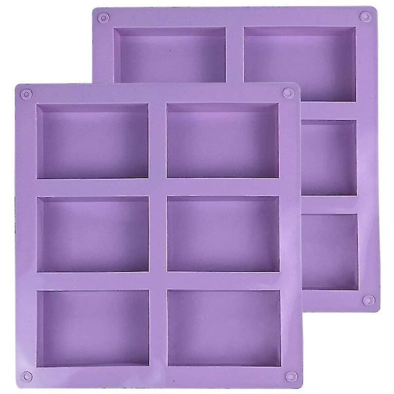 Lila Rechteckige Silikon-seifenform Mit 6 Mulden Zur Herstellung Von Hausgemachten Seifen, Muffins, Cupcakes, Pralinen Und Keksen – 2er-set