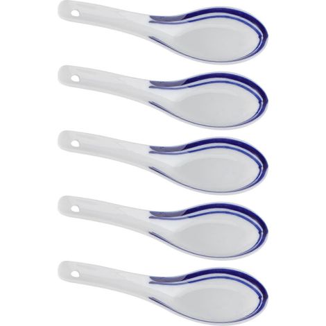 Set Mit 5 Praktischen Und Multifunktionalen Keramiklöffeln Im Chinesischen Stil, Geeignet Für Brei Und Suppe, Für Den Privaten Und Gewerblichen Gebrauch. – 13,50 X 4,50 X 2,00 Cm