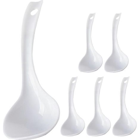 6er-set Große, Wiederverwendbare Porridgelöffel, Tiefe Servierlöffel Für Porridge, Geschirr – 18,00 X 8,00 X 3,00 Cm – Weiß
