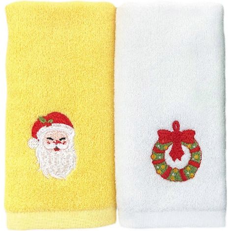 2er-set Weihnachtlich Gemusterte Badetücher – 32 X 45 X 0,5 Cm – Weiß