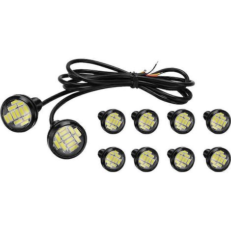 Set Mit 10 Led-kennzeichen- Und Rückfahrscheinwerfern In Adleraugenform Für Autos – 3,4 X 2,3 Cm – Weißes Und Gelbes Licht