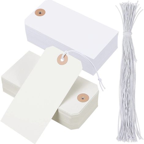 100 Blanko-etiketten, Preisschilder, Kleidungsetiketten, Gepäckanhänger, Papieranhänger Mit Schnur – 12,00 X 6,00 X 0,10 Cm