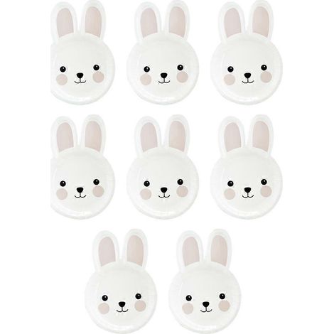 Set Mit 8 Einweg-papptellern In Hasenform Für Partys Und Feiern, Ostern – 24 X 17 Cm – Weiß