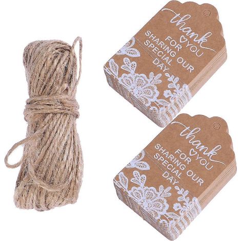 50 Weiße Geschenkanhänger Aus Kraftpapier Mit Spitze Und Hanfseil, Für Hochzeiten Und Verlobungen – 7,00 X 4,00 X 0,10 Cm