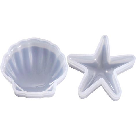 Set Mit 2 Silikonformen Zum Basteln: Seestern- Und Muschelform, Tellerform. – 8,5 X 6 X 2 Cm – Weiß