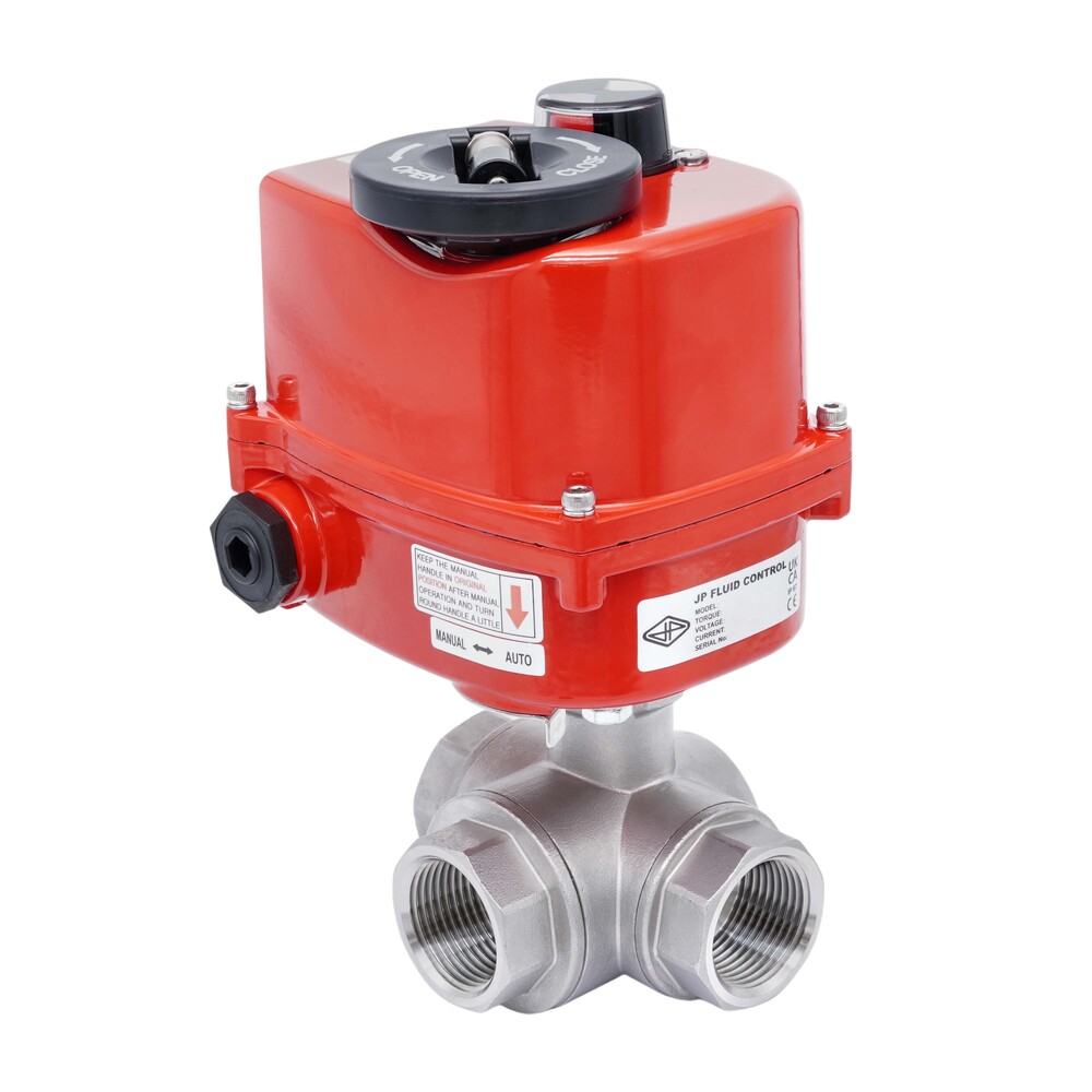 Rp 1-1/2'' L-Port 3-Wege Edelstahl-Kugelhahn mit elektrischem Antrieb 24 V AC/DC Bild 2