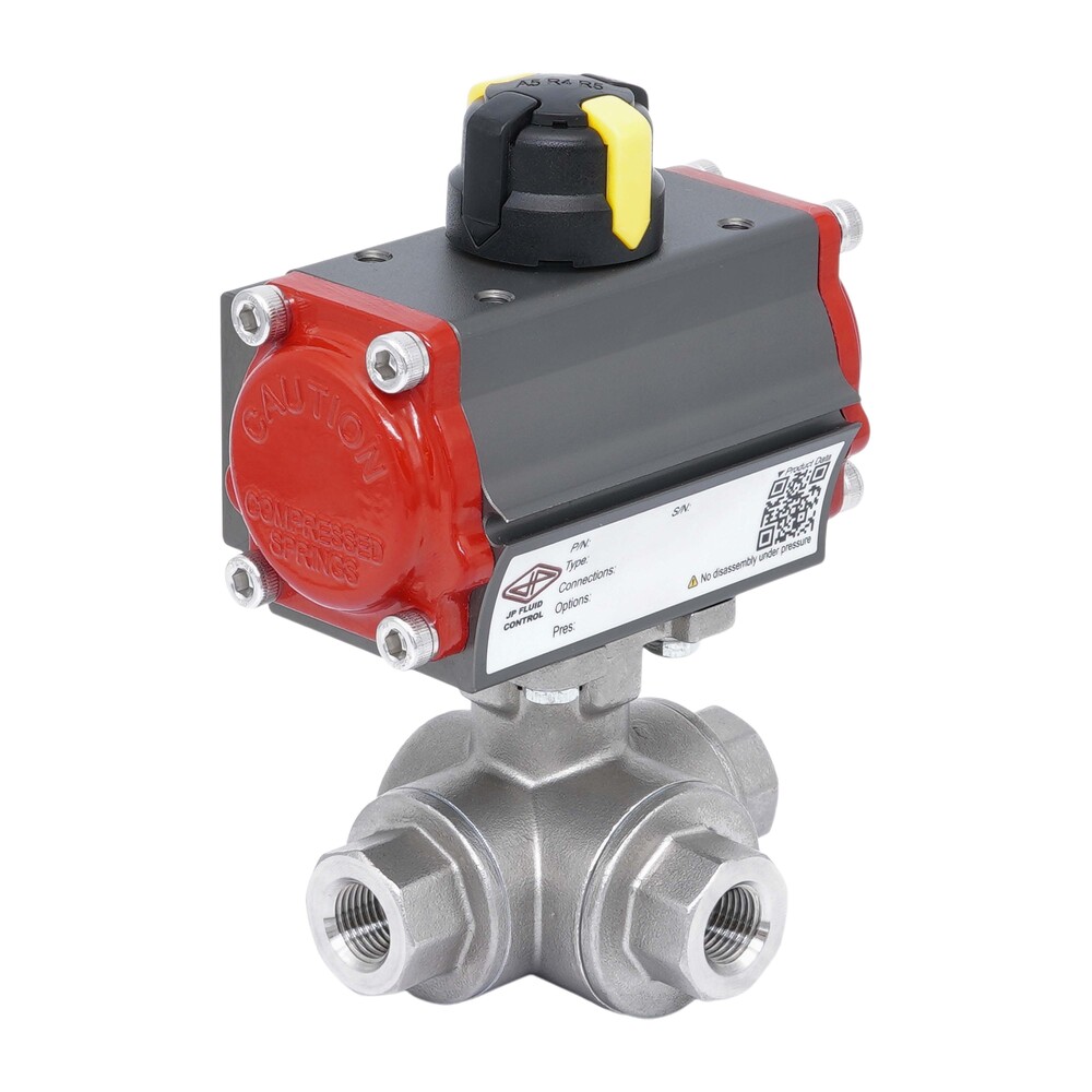 Rp 2'' T-Port 3-Wege Pneumatischer Edelstahl-Kugelhahn Federöffnend