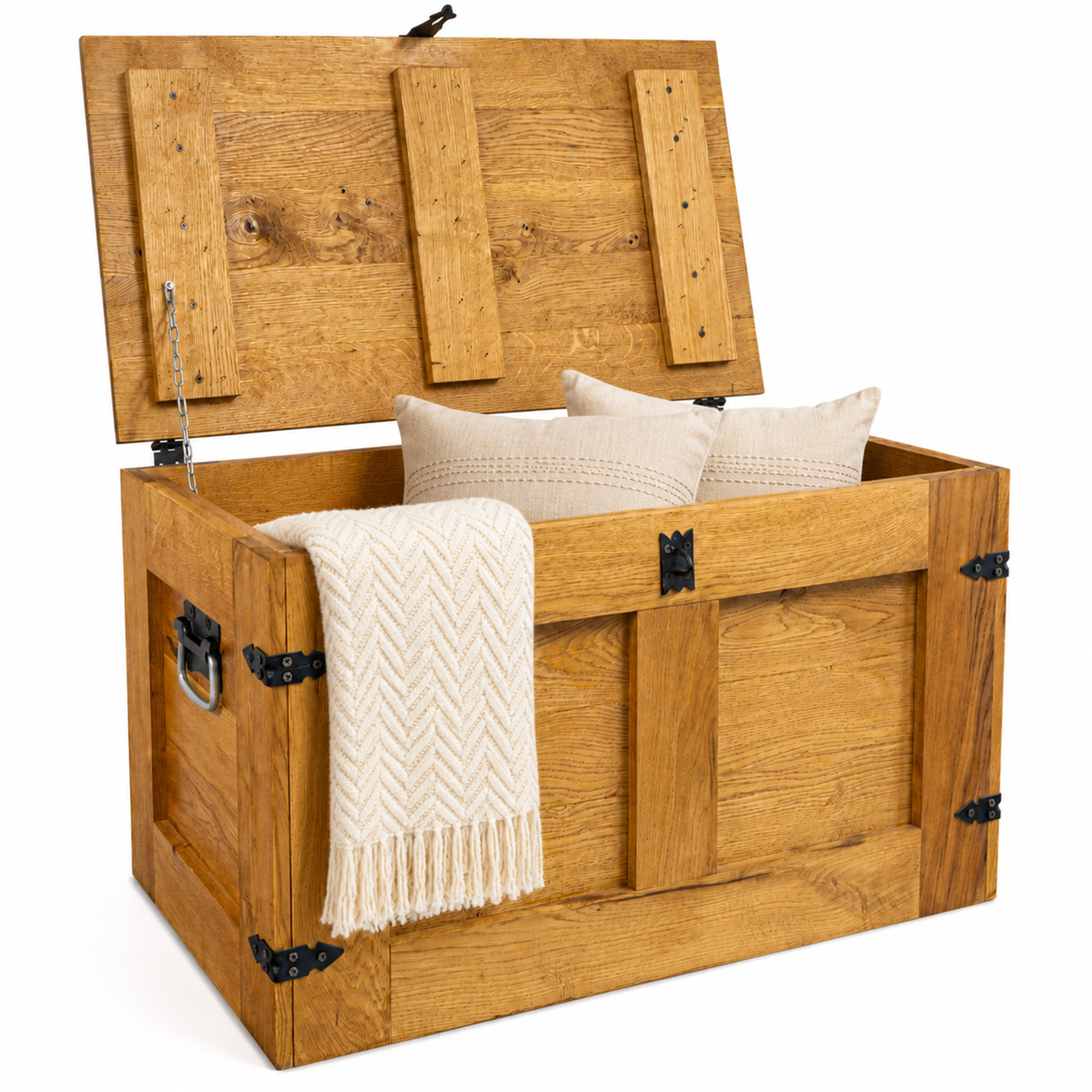 Holztruhe Oskar Premium Aus Massiver Eiche Natur 80x45x47 Cm – Aufbewahrungstruhe Mit Stauraum