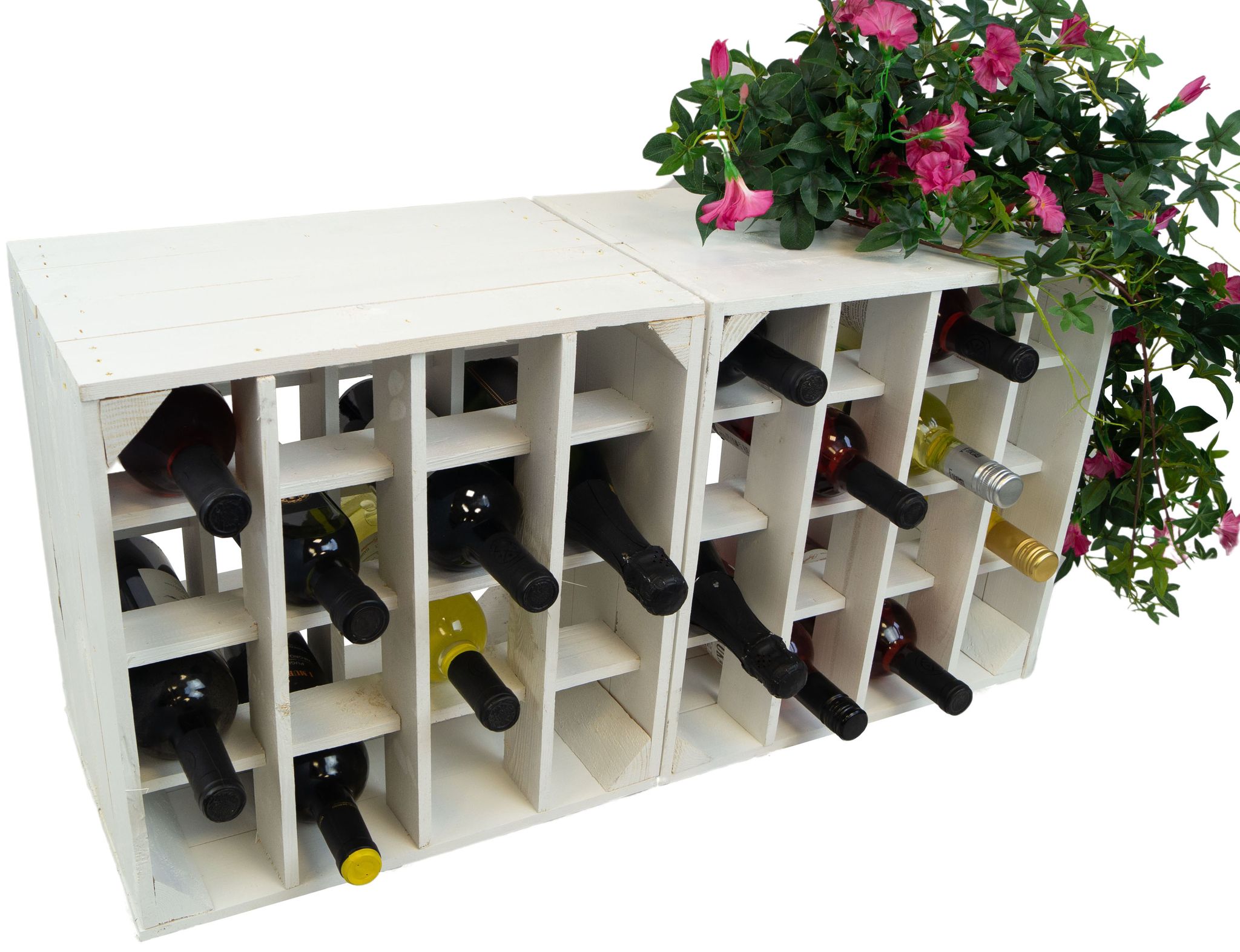 2er Set Weinregal 16er Weiss Abstellregal Weingestell Fächer Flaschenregal Weinschrank Flaschenablage