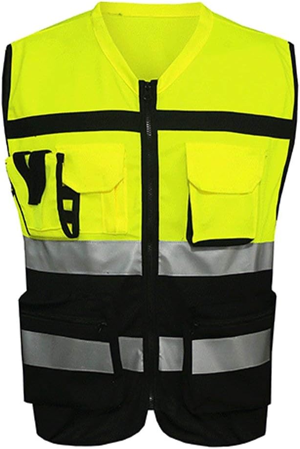 Reflektierende Sicherheitsweste Mit Hoher Sichtbarkeit Motorrad-fahrradbekleidung - Schwarz Und Gelb - L