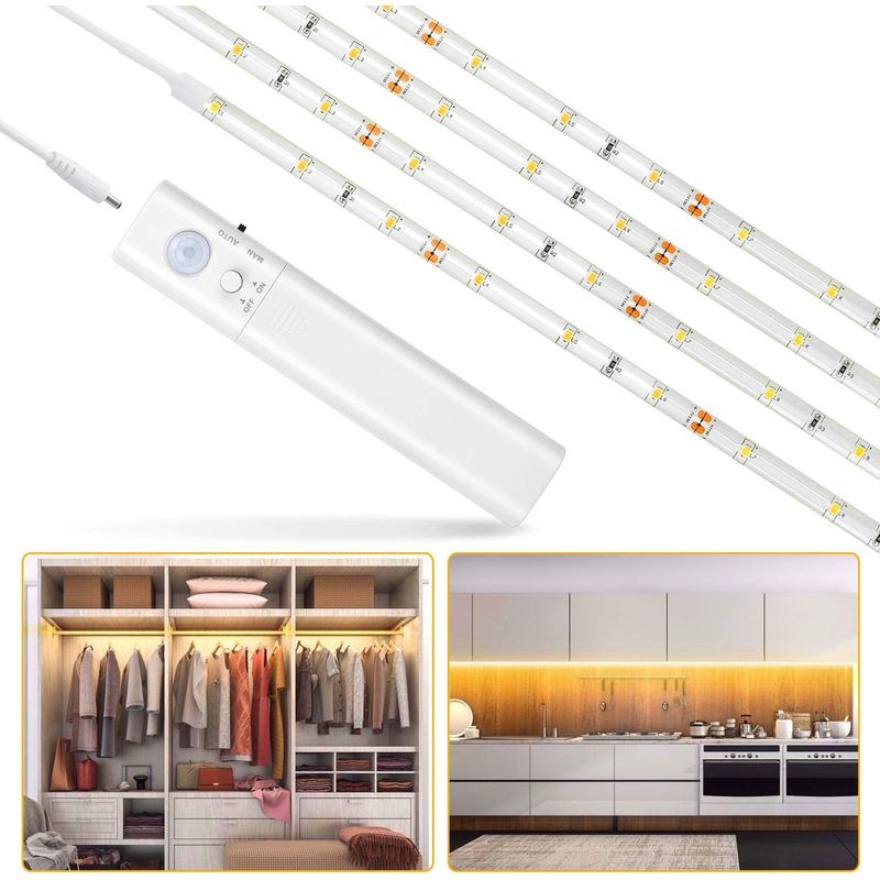 Schrankleuchte, 60 Leds, 1 M Langer Nachtlichtstreifen, Bewegungsmelderleuchte Für Kleiderschrank/garderobe/treppenhaus/flur/schrank, Batteriebetrieben (100 Cm)