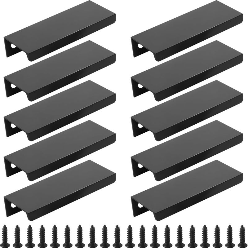 Set Mit 10 Verdeckten Schubladengriffen, Schwarzes Aluminium, 1 Mm Dick, Modernes Design, Für Schränke Und Schubladen