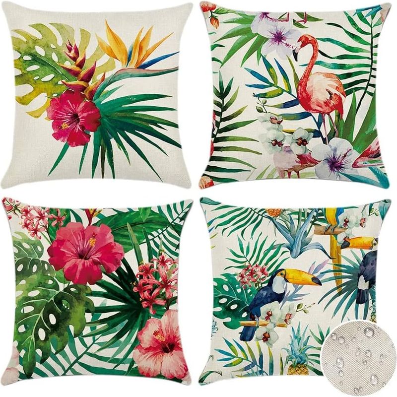 Wasserfester Kissenbezug 45x45 Cm – 4er-set Mit Tropischem Pflanzenmuster – Für Terrasse, Garten, Wohnzimmer, Schlafzimmer