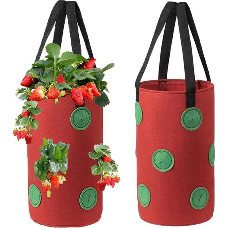 Erdbeer-pflanzsäcke, Hängende Erdbeer-pflanzsäcke Für Den Garten Mit 13 Löchern, Pflanzsäcke Für Erdbeeren, Kräuter, Tomaten - 3 Gallonen (2 Stück - Rot)