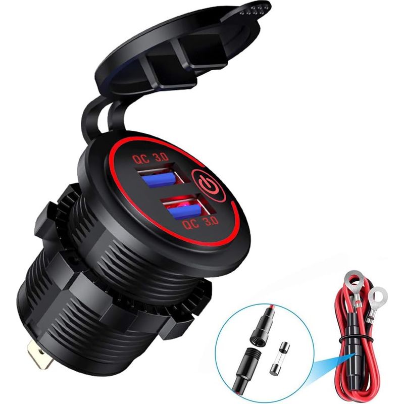 Qc 3.0 Usb-ladegerät Für Motorräder, Wasserdichte 12v/24v-usb-buchse Mit Schalter Und Led, Für Autos, Motorräder, Busse, Anhänger, Boote, Rot