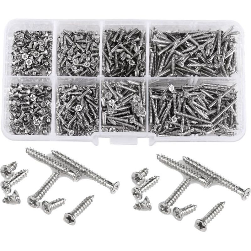 Sortiment Mit 800 M2-phillips-flachkopf-blechschrauben – Kohlenstoffstahl – 4, 5, 6, 8, 10, 12, 16 Und 20 Mm – Mit Aufbewahrungsbox