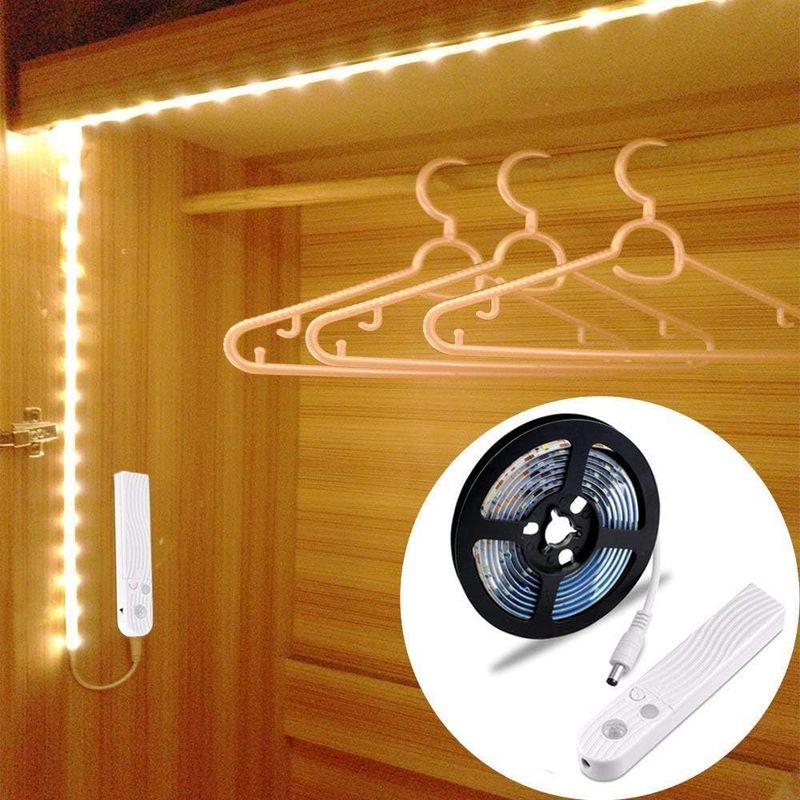 60 Led-streifen, 1 M, Led-kleiderschrankleuchte Mit Bewegungsmelder, Geeignet Für: Kleiderschrank, Nachttisch, Küche, Abstellraum Usw. [6500 K Weiß]