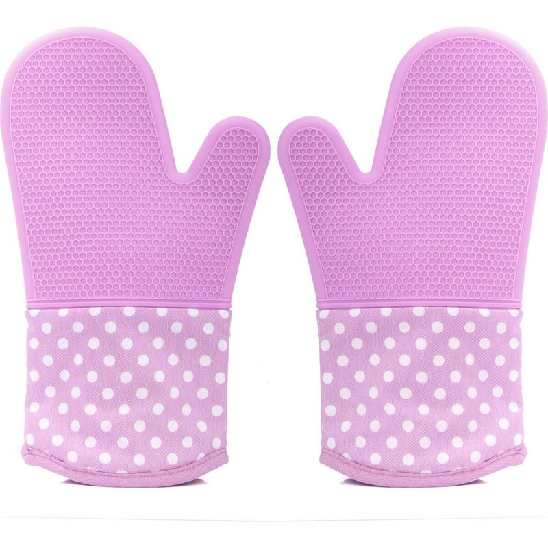 Küchenhandschuhe, Rutschfestes Silikon Mit Gestepptem Futter Aus Baumwoll-polyester Und Innenschicht Zum Brotbacken, 1 Paar – Lila