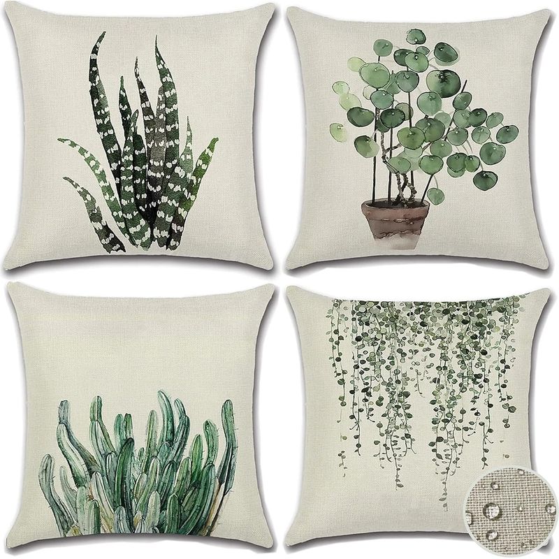 Set Mit 4 Dekorativen Kissenbezügen, Wasserdicht Mit Blumenmuster, 45 X 45 Cm, Doppelseitig, Für Garten, Terrasse, Bank, Sofa, Innendekoration (pflanze 2)