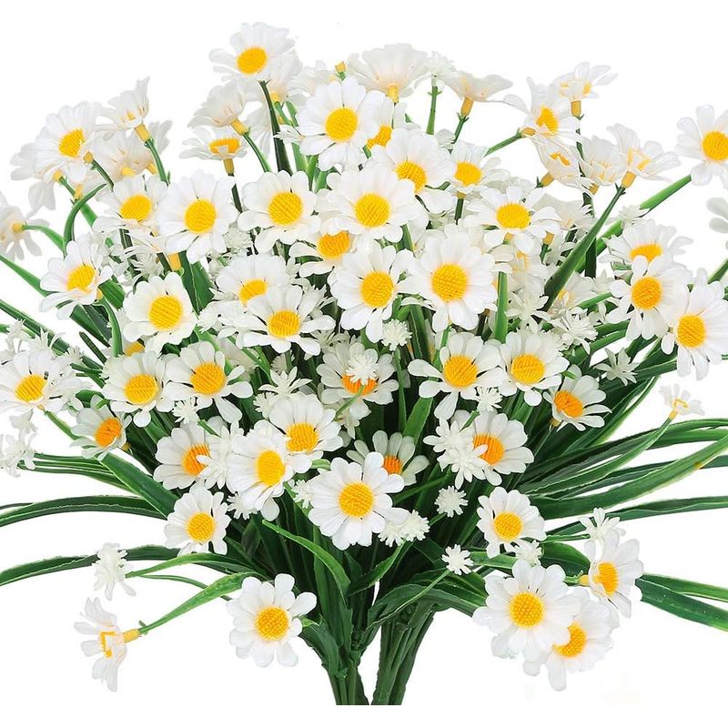 Künstliche Gänseblümchen, 4 Stück, Künstliche Blumen, Grüne Kunststoffbüsche, Kunstblumen Für Drinnen Und Draußen (weiß)