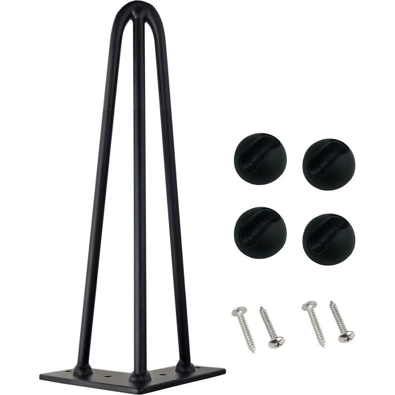4-teiliges Diy-haarnadelbein-set Für Tisch- Und Stuhlbeine Mit 3 Stangen, 16 Schrauben + 4 Fußschonern, Höhe 45 Cm, Stangendurchmesser 10 Mm