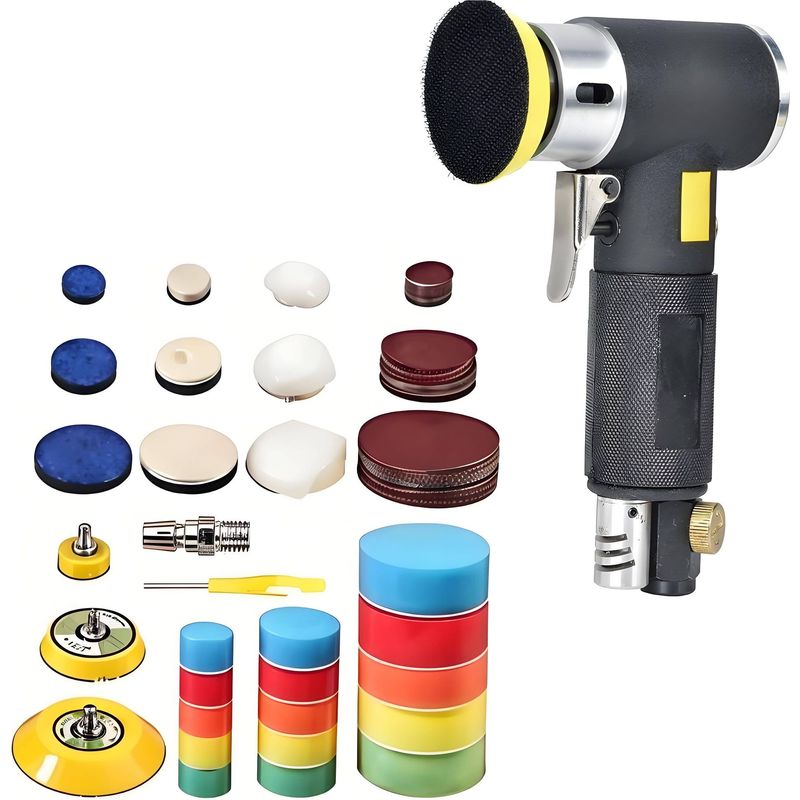 Mini-druckluft-exzenterschleifer Für Die Autopolitur, 25/50/80 Mm, Exzenter-druckluftschleifer, 33 Polierpads, Schwarz
