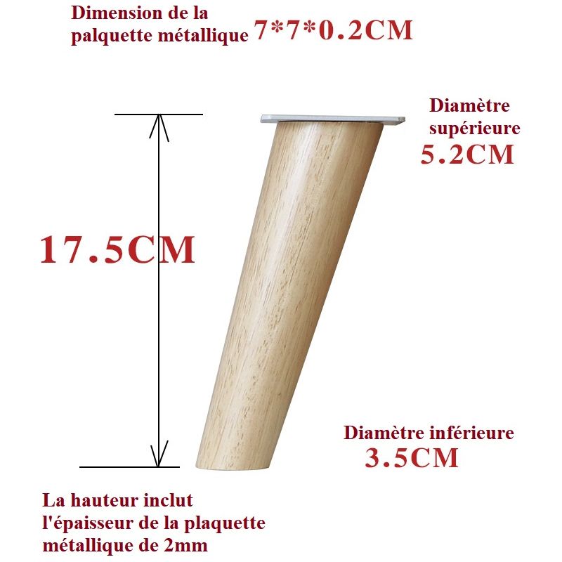 Stück Holzmöbelbeine Höhe: 17,5 Cm Rund, Konisch (geneigtes Design) Material: Massivholz Für Stühle, Tische, Schränke Usw.