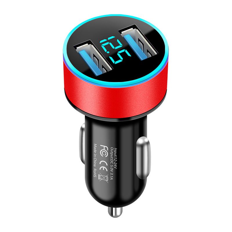 3,1-a-usb-doppelanschluss-kfz-ladegerät 12 V/24 V Mit Digitalem Led-voltmeter (rot)
