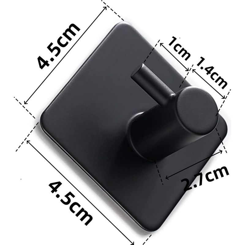 4-teiliges Klebehaken-set, 3 M, Für Badezimmerwand, Küchenhandtuchhaken, Bilderaufhängung Ohne Bohren, Selbstklebender Edelstahlhaken, Schwarz