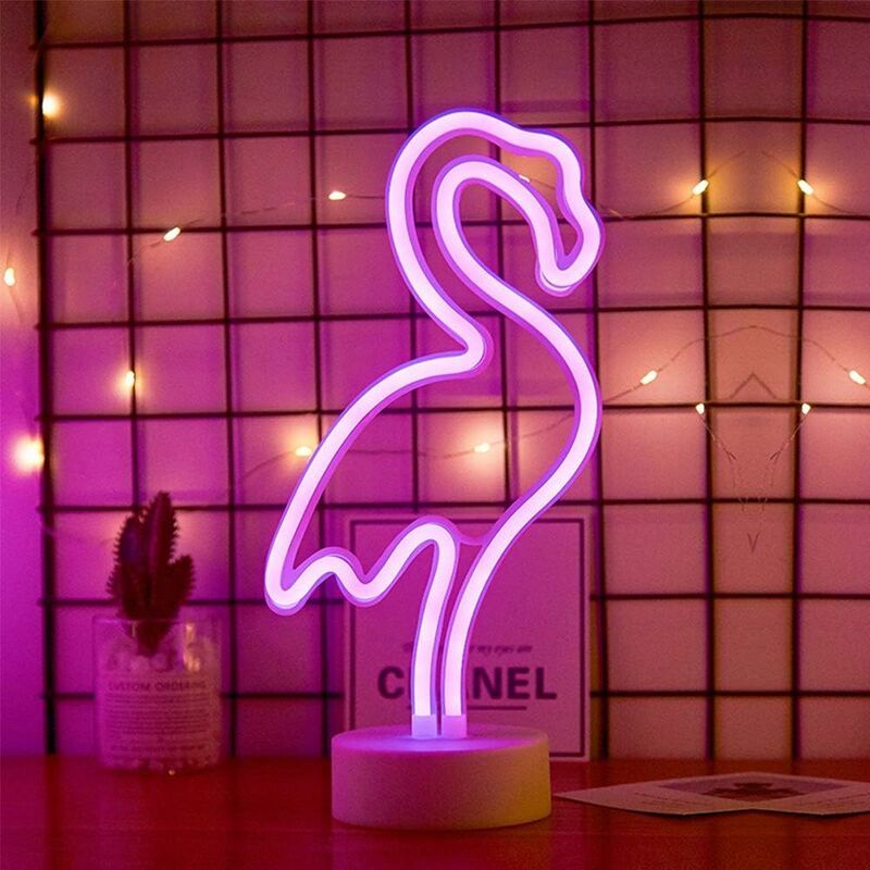 Led-flamingo-neonlichtschilder, Neonreklamen, Flamingo-neonlichter, Raumdekoration, Batterie- Und Usb-betrieb, Nachtlichter Mit Pinkfarbenem Neonsockel, Beleuchtung Für Bar, Schlafzimmer, Weihnachtsfe