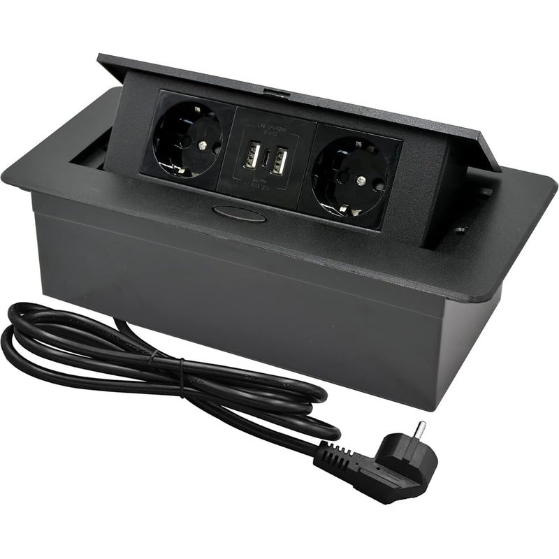 Versenkbare Steckdosenleiste Für Die Arbeitsplatte – 2 Steckdosen + 2 Usb-anschlüsse (1 Typ-c) – 1,8 M Kabellänge – Für Küche/büro