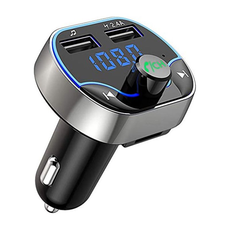 Bluetooth-fm-transmitter Fürs Auto, Kabelloses Radioempfänger-adapter-set Mit Blauer Umgebungsbeleuchtung Und Freisprechfunktion, Dual-usb-ladegerät (5 V/2,4 A Und 1 A)