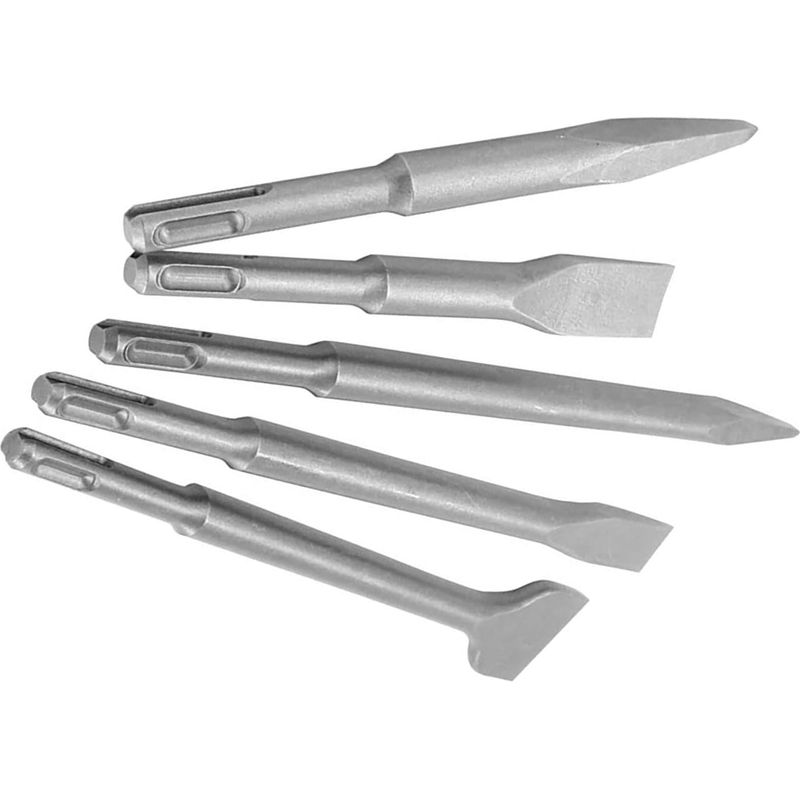 5-teiliges Schlagbohrer-set, 40cr-rundschaftbohrer, Stahlhammer, Flachmeißelspitze, Steinmeißel-set Für Beton, Stein, Ziegel Und Fliesen