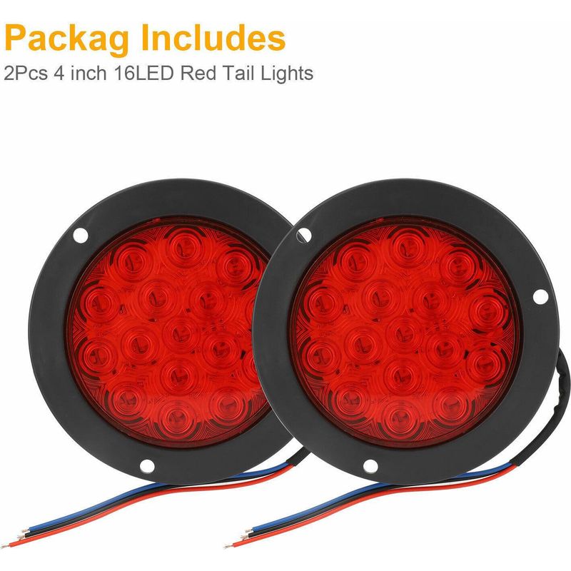 Stück – Monochrome Rote Rückleuchten, 16 Leds, 4 Zoll Runde Rückleuchten Für Lkw Und Transporter, 10–30 V