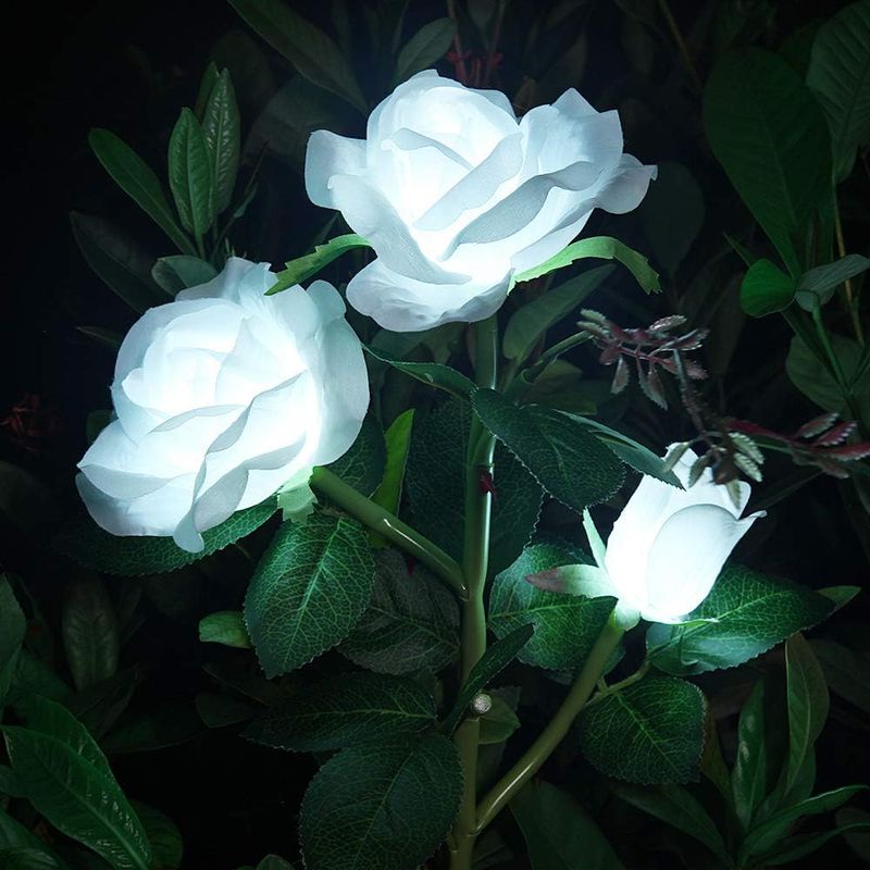 Künstliche Rosa Solar-blumenlichter, Dekorative Led-solarleuchten Für Den Außenbereich, Ip44 Wasserdicht, Für Garten, Weihnachten, Außendekoration, Terrasse, Hinterhof, Rasen, Balkon (weiß, 1 Stück)