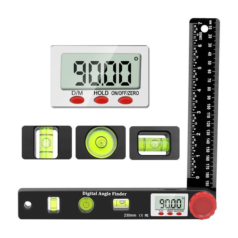 Digitaler Winkelmesser Mit Wasserwaage, Digitalem Goniometer (230 Mm, 360°) Mit Vertikaler Und Horizontaler Kreislibelle, Lcd-bildschirm Und Doppelskala