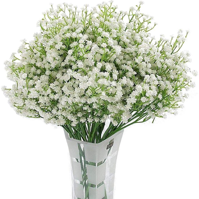 Künstliches Schleierkraut (12 Stück), Weiße Seidenblumen, Für Hochzeiten, Partys, Brautgeschenke, Bürodekoration
